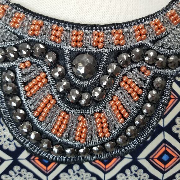 Harper Dress Size Large Shift Beaded Boho 3/4 Sleeve Geometric Batik Pattern - Picture 4 of 13